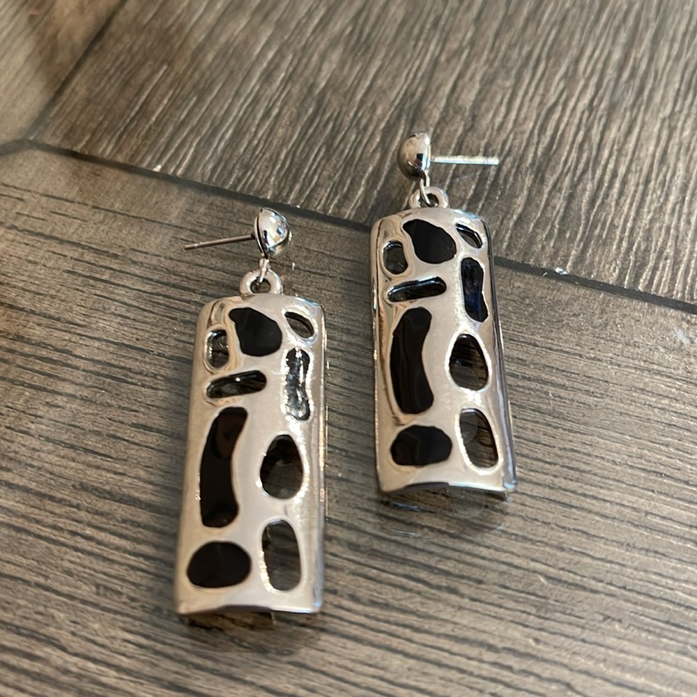 Vintage Silver-Tone Rectangle Dangle Earrings Wit… - image 2